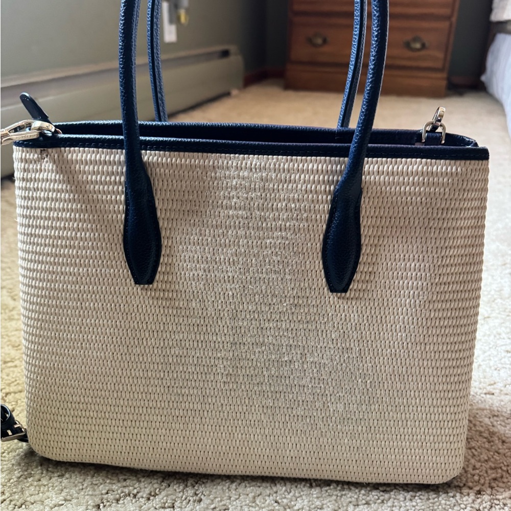 kate spade Cream and Black Straw Tote with Leather Trim - Picture 6 of 6